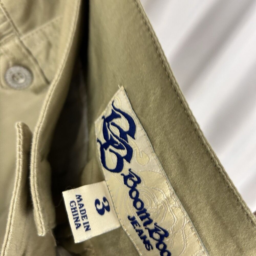 Boom Boom Jeans Womens 3 Khaki Pants Flair Leg Lightweight button Greenish Beige - Picture 10 of 10